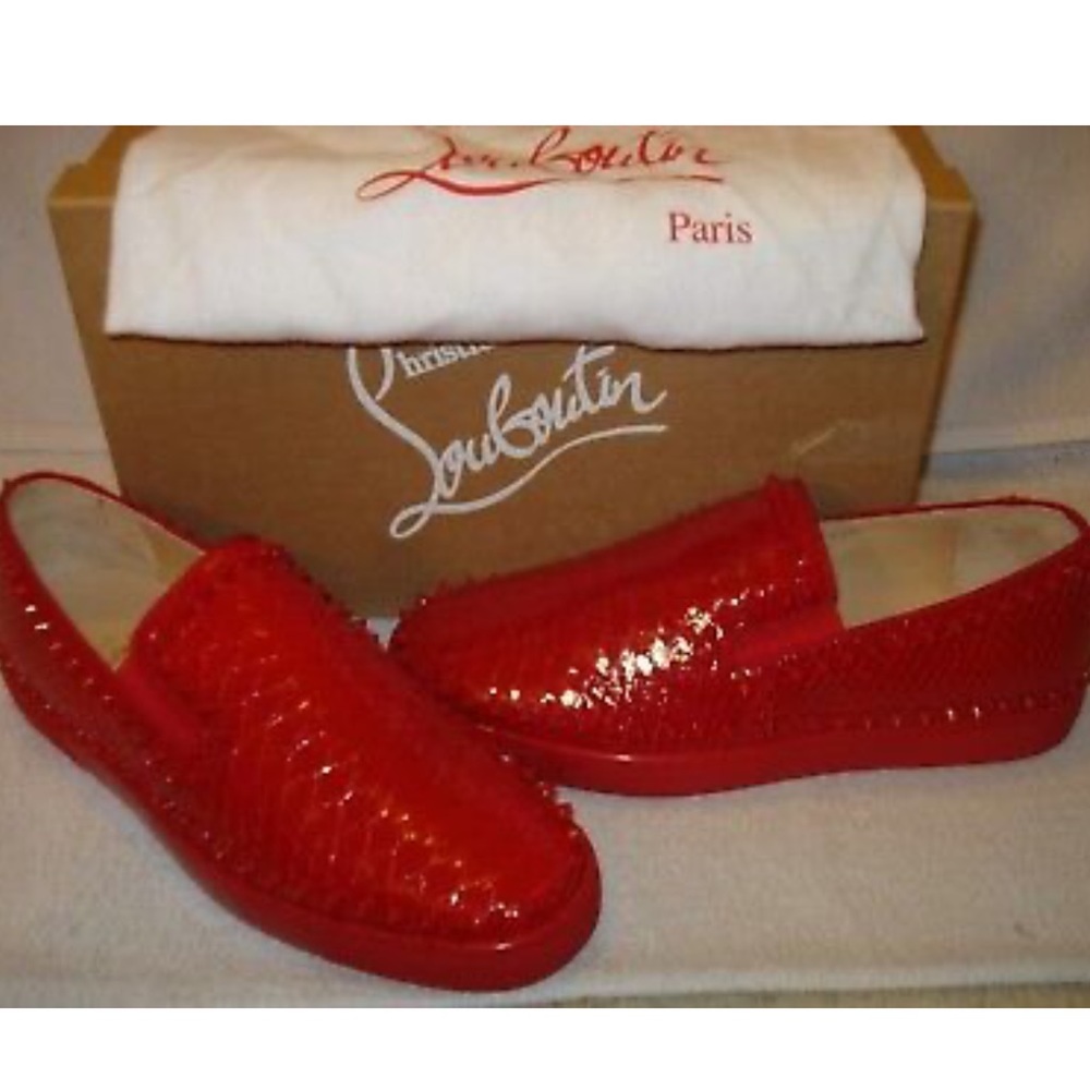 COPY - AUTH NEW MEN CHRISTIAN LOUBOUTIN PIK BOAT SPIKE PYTHON CRYSTAL EU 41 USA…